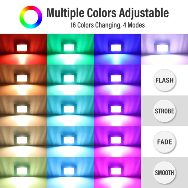 Rigidon 4 Pack Outdoor RGB LED Floodlight, 30W Dimmable 16 Colour Changing Flood Lights for Garden, Courtyard, Landscap