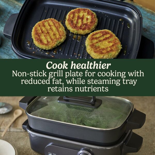 Cuisinart Cook In 5 in 1 Multi Cooker, Grill, Sear, Steam, Simmer and Slow Cooker, Non-Stick, Interchangeable plates and pans, Stackable, easy storing, Energy efficient, Midnight Grey