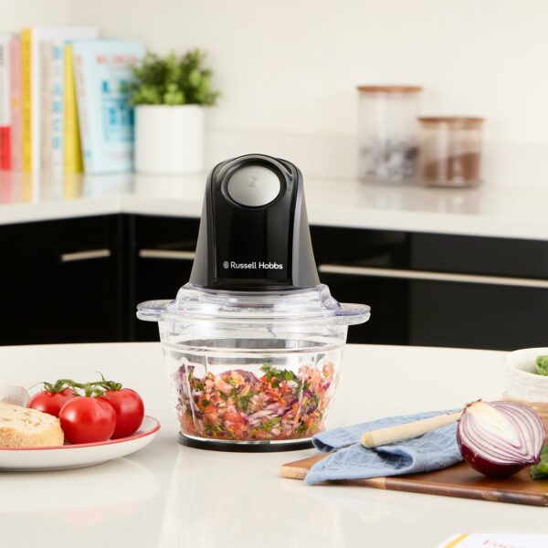 Russell Hobbs Food Processor [Mini Chopper] Electric Dicer (For Vegetables, Fruit, Meat, Garlic, Onion, 1L Bowl, Dishwasher Safe, 2 Speeds,Stainless Steel Blades, 350 peak power) Matte Charcoal 27131