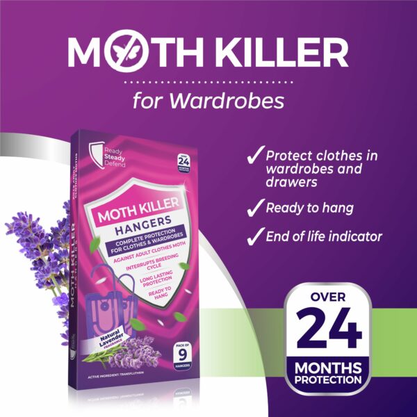 9-Pack Moth Repellent Hangers for Wardrobes: Lavender-Scented Clothes Moth Killer | Anti-Moth Protection for Wardrobes and Drawers | Up to 3 Months Protection per Hanger | Eco-Friendly Moth Deterrent