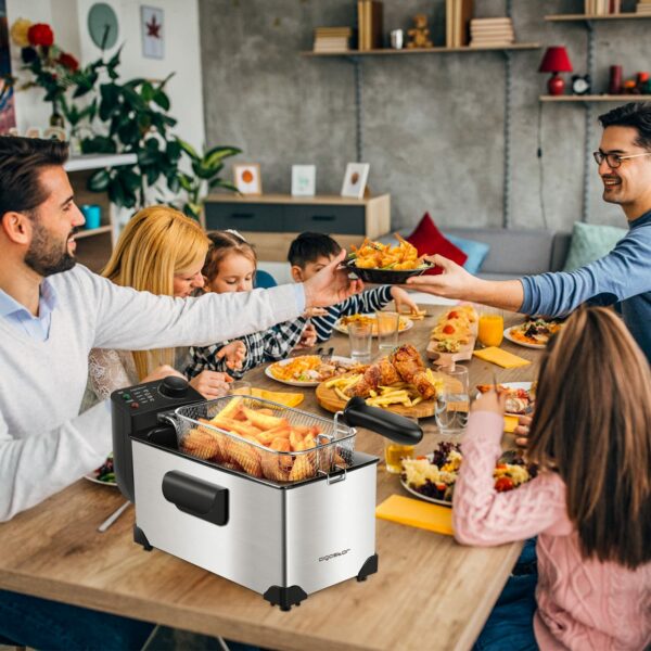 Aigostar Deep Fat Fryer 2200W, 3 Litre Deep Fryer Easy Clean, with Viewing Window, Stainless Steel, Temperature Control, Removable Oil Basket, Silver - Ushas 30JPN