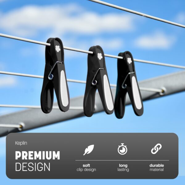KEPLIN Clothes Pegs for Washing Line - 48 Pack (Black), Washing Line Pegs with Metal Spring for Strong Grip, Washing Pegs Designed to Avoid Marks, UV Resistant for Indoor & Outdoor