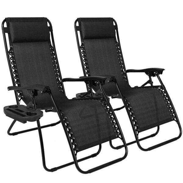 Luebel 2X Outdoor Folding Zero Gravity Chair Lounge Beach Patio Recliner Adjustable UK