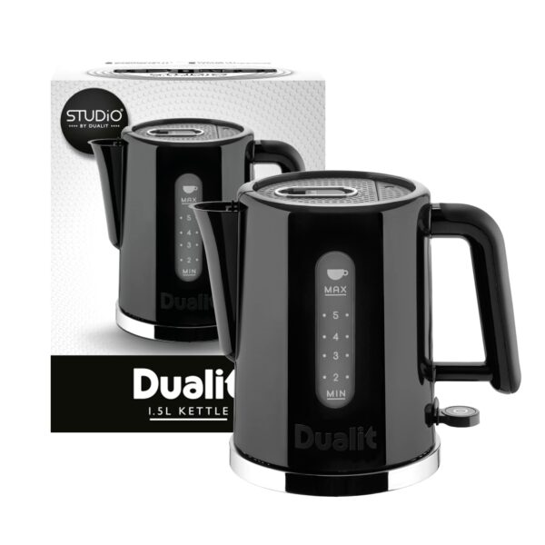 Dualit Studio Kettle | 1.5L 2.4KW Jug Kettle in Black with Polished Trim | Dual Measuring Windows | Fast Boiling BPA Free Kettle | Patented Sure Pour Technology|72110