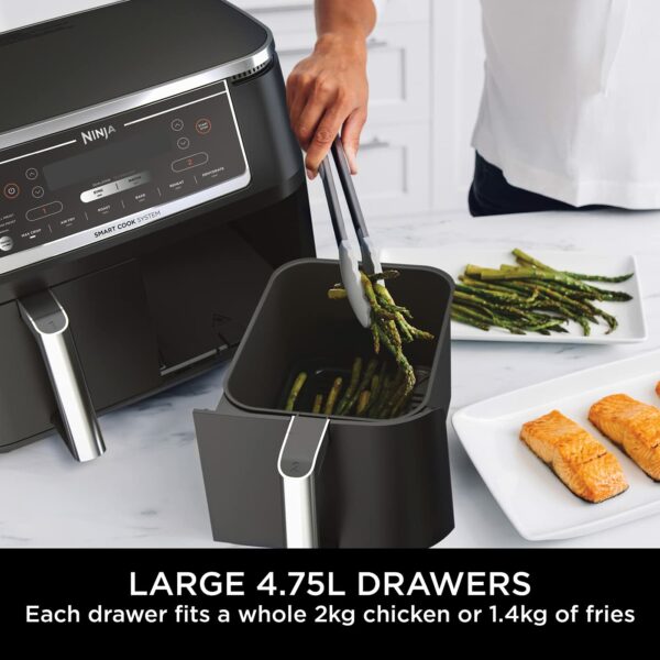Ninja Foodi MAX Dual Zone Digital Air Fryer, Smart Cook System, 2 Drawers, 9.5L, 6-in-1, Digital Probe, Air Fry