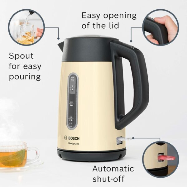 Bosch DesignLine Plus TWK4P437GB Stainless Steel Cordless Kettle,1.7 Litres, 3000 W - Cream