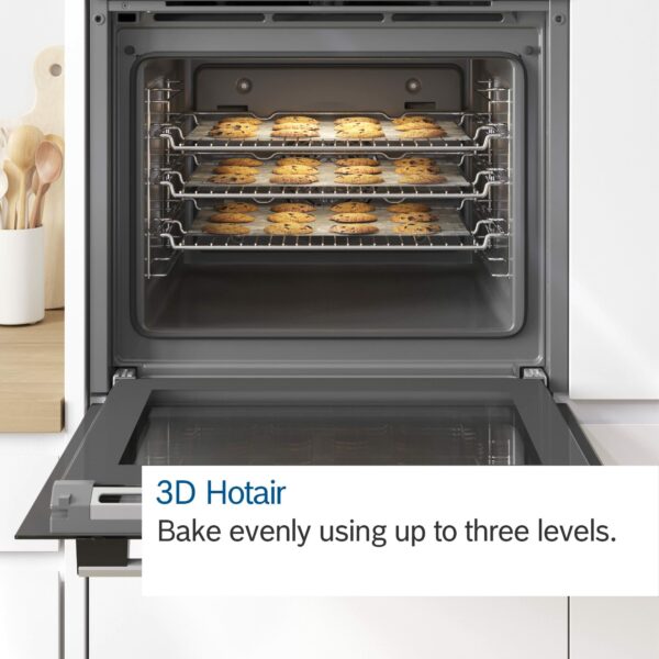 Bosch Serie 2 HHF113BR0B Stainless Steel Single Electric Oven with A Energy Efficiency, 66 Litre Capacity, Electronic Clock Timer And Enamel Interior