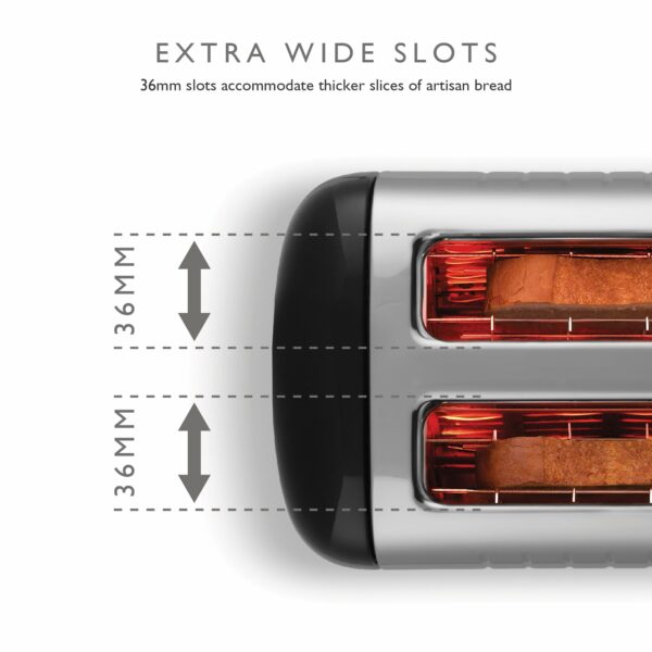 Dualit 2 Slice Lite Toaster | 1.1kW Toasts 60 Slices an Hour | Polished with High Gloss Black Trim | Bagel & Defrost Settings | 36 mm Wide Slots | 26205