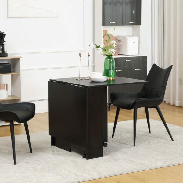 Homcom Folding Dining Table, Drop Leaf Table with 2-Tier Shelves, Rolling Casters, for Small Spaces, Kitchen, Black
