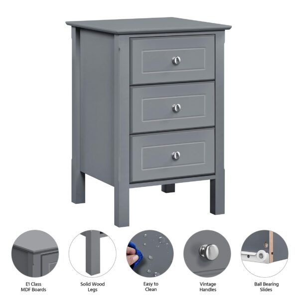 Yaheetech Bedside Tables Set of 2Pcs Chest of 3 Drawers Narrow Side Tables Wood Nightstands for Bedroom/Living Room/Small Space, 40x40x60cm, Dark Gray