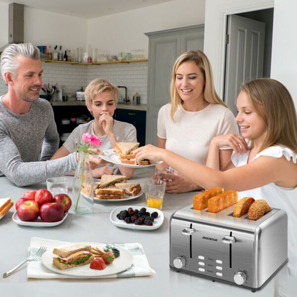 Aigostar Toaster 4 Slice Stainless Steel Toaster with Independent and Extra-Wide Slots, High Lifting, Defrost & Reheat Functions, Variable Browning Settings, Silver - Gordon 30ZGE