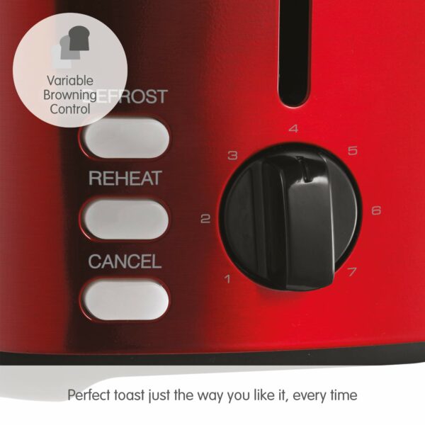 Morphy Richards Equip Red 2 Slice Toaster - Defrost And Reheat Settings - 2 Slot - Stainless Steel - 222066