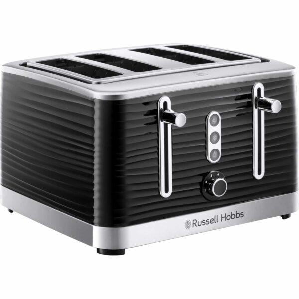 Russell Hobbs Inspire 4 Slice Toaster (Extra wide slots, High lift feature, 6 Browning levels, Frozen/Cancel/Reheat function with Blue LED illumination, 1800W, Black textured high gloss) 24381