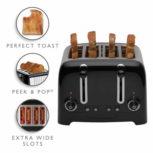 Dualit 4 Slice Lite Toaster | 2kW Toasts 120 Slices an Hour | Polished with High Gloss Black Trim | Bagel & Defrost Settings | 36 mm Wide Slots | 46205