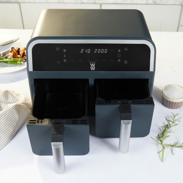 PROGRESS by WW EK5315WW 7.4 L Dual Air Fryer, Family Sized, Healthier Cooking, Digital LED Display, 6 Cooking Functions, Sync/Match Cook, Removable Non-Stick Trays, 2400 W