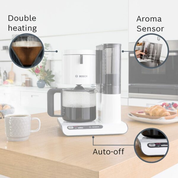 Bosch Styline TKA8011GB Filter Coffee Machine, 10 – 15 cups, 1.38 Litres - White