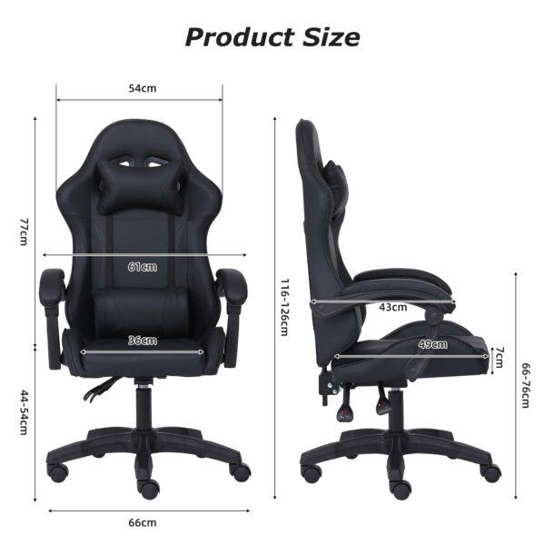 Millhouse Sport Desk Chair, Adjustable Office Gaming Racing Chair with Lumbar and Head Pillow, X3577 - Black