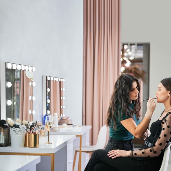 Dripex Hollywood Vanity Mirror with Lights, 58×45cm Large Lighted Makeup Mirror with 15 Dimmable Bulbs, 3 Color Modes, Touch Screen Control, Adapter Plug, Tabletop or Wall Mounted Mirror For Bedroom