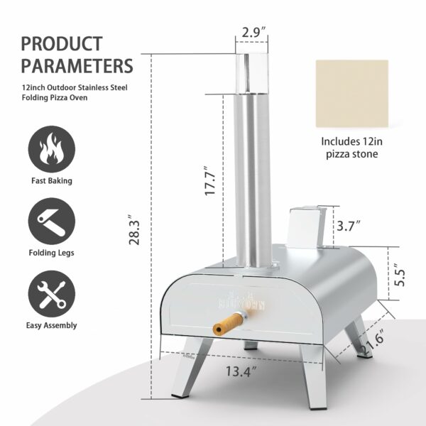 BIG HORN OUTDOORS Pizza Ovens Wood Pellet Pizza Oven Wood Fired Pizza Maker Portable Stainless Steel Pizza Grill