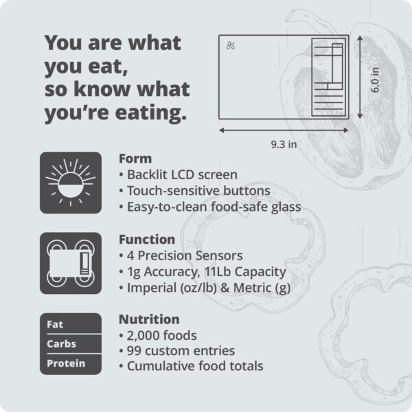 Greater Goods Nourish Digital Kitchen Food Scale and Portions Nutritional Facts Display