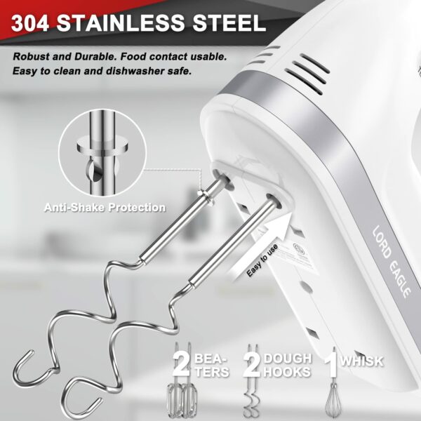 Lord Eagle Hand Mixer Electric Whisk, 400W Power Handheld Mixer for Baking Cake Egg Cream Food Beater, Turbo Boost/Self-Control Speed + 5 Speed + Eject Button + 5 Accessories