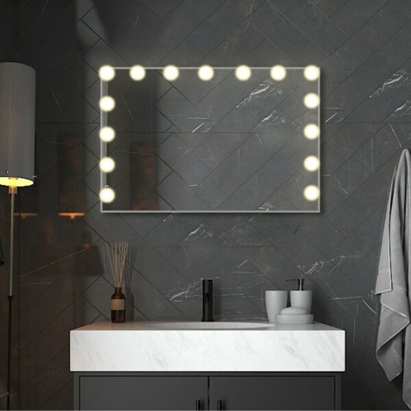 YOURLITE Hollywood Vanity Mirror with Lights, 58×45cm Lighted Makeup Mirror with 15 Dimmable Led Bulbs, 3 Lighting Modes, Touch Screen Control, Tabletop and Wall Mounted for Bedroom