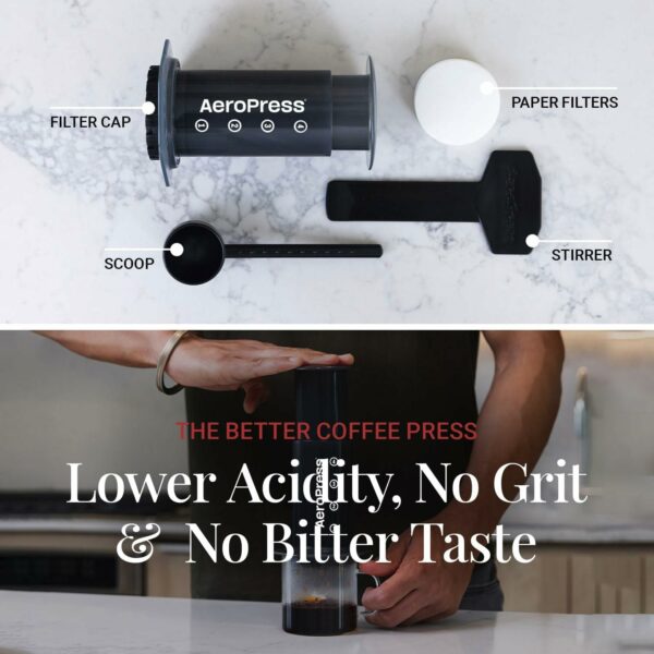 AeroPress Coffee and Espresso Maker - Quickly Makes Delicious Coffee Without Bitterness - 1 to 3 Cups Per Pressing,Black