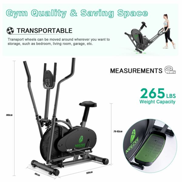 Elliptical Cross Trainer, Neezee 2 in 1 Cross Trainer Exercise Bike with Pulse Sensor, LCD Monitor and Adjustable Seat