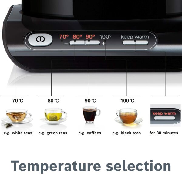 Bosch Styline TWK8633GB Variable Temperature Cordless Kettle, 1.5 litres, 3000W - Black