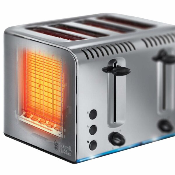Russell Hobbs 4 Slice Buckingham Toaster with Fast toast technology - (Blue light strip indicates toasting, Independent & Extra wide slots, 2400W, Polished & Brushed Stainless Steel) 20750