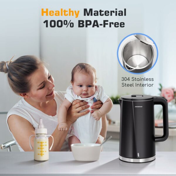 Aigostar Electric Kettle, Quiet Fast Boil Kettles Cordless, Double-Walled Anti-Scald Tea Kettle Black, Stainless Steel Interior, 2200W - Aubrey