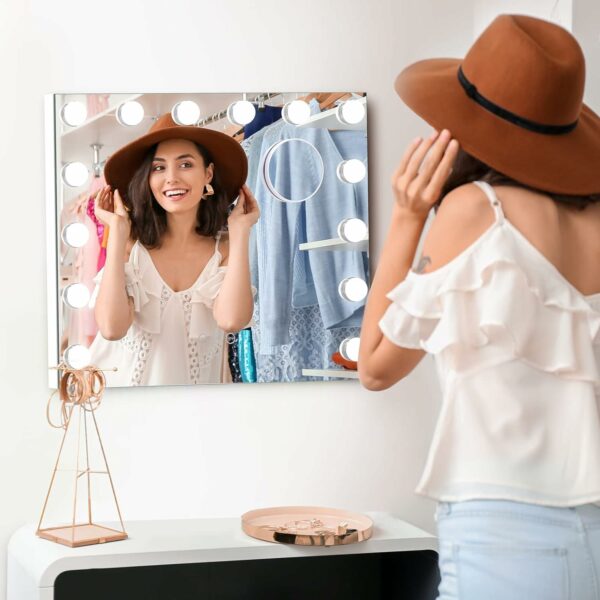 Dripex Hollywood Vanity Mirror with Lights, 50×42cm Large Lighted Makeup Mirror with 14 Dimmable LED Bulbs, USB Cable, Touchscreen Control, Cosmetic Tabletop Mirror for Bedroom, Dressing Room(White)