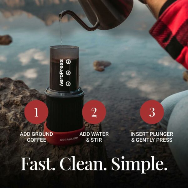 Aeropress Go Portable Travel Coffee Press Kit, 1-3 Cups in a Minute, Coffee, Espresso, & Cold Brew Maker, Manual Coffee Making Machine for Travel, Includes Mug & Lid, Grey