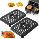 GCQ Air Fryer Grill Pan for Ninja Foodi AF300UK 6 in 1 7.6L Dual Zone Digital Air Fryers, 2 Packs Replacement Air Fryer Crisper Plate Grill Plate Tray Accessories with Rubber Bumpers, Dishwasher Safe