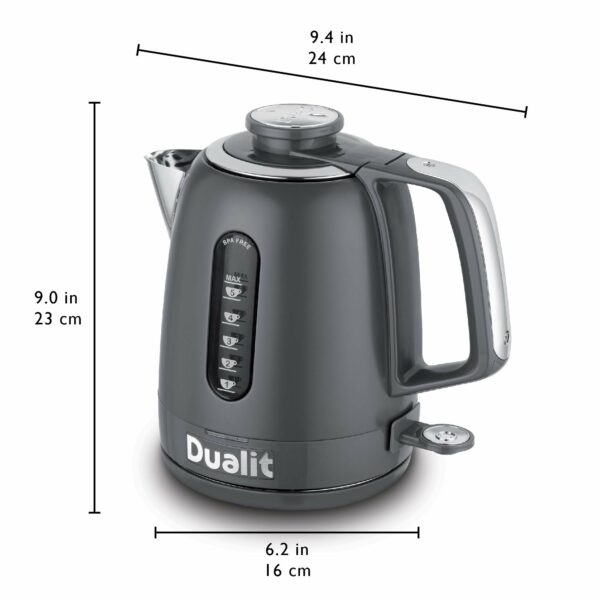 Dualit Domus Kettle | 1.5 L 3KW Jug Kettle | Grey | Dual Measuring Windows | Fast Boiling Kettle With Patented Sure Pour™ Technology | BPA Free Electric Kettles