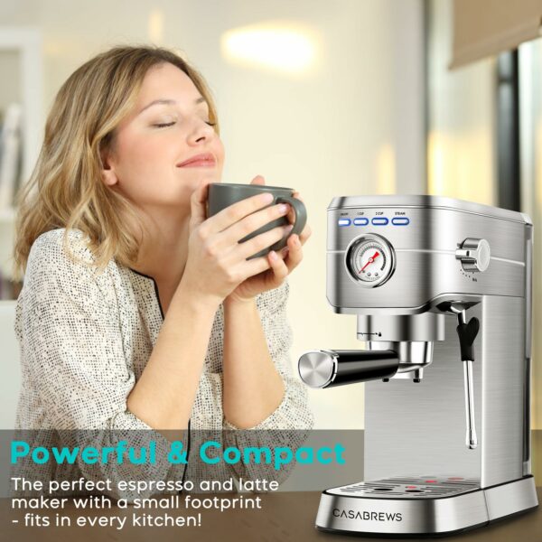 Casabrews Espresso Machine CM5418 1L Removable Water Tank for Cappuccino, Latte, Silver