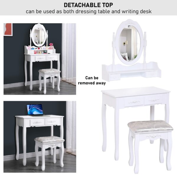 Blisswood Dressing table With Oval Mirror 4 Drawer Stool Set Makeup Vanity Table, Cosmetic Bedroom Dresser