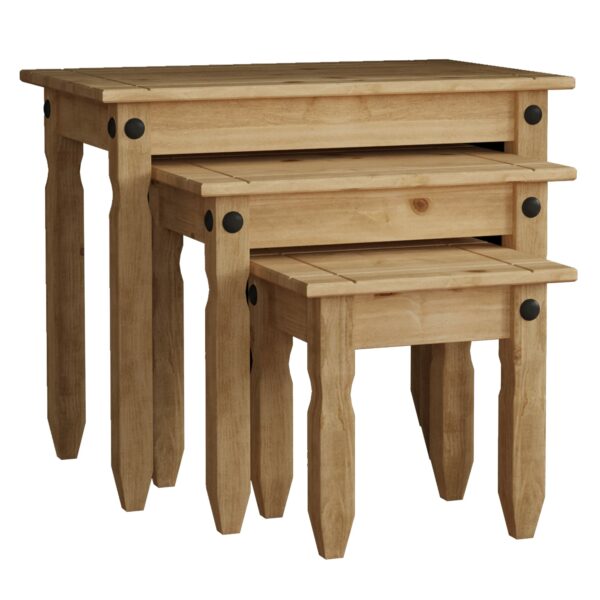 Nest Of Tables, End Table, Rectangular, Waxed Solid Pine Wood, Traditional, Rustic, 28.5 x 60 x 50