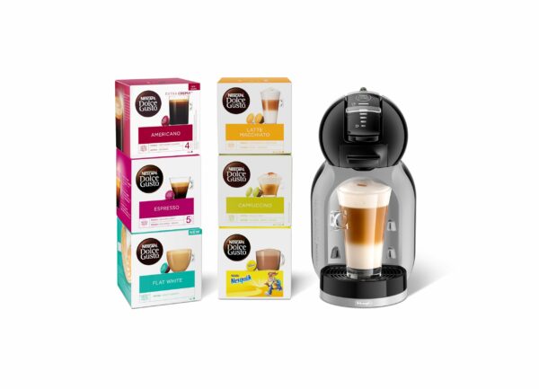 NESCAFÉ Dolce Gusto EDG155.BG Mini-Me Automatic Coffee Machine Black & Arctic Grey by De’Longhi - Starter Kit