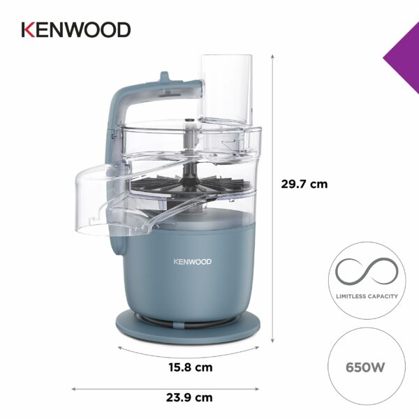 Kenwood, MultiPro Go FDP22.​130GY, Food Processor, for Chopping, Slicing, Grating, Pureeing and Kneading Dough, with Express Serve, 1.3L Bowl, Knife blade, 4mm Slicing/Grating Disk, 650 Watts, Grey