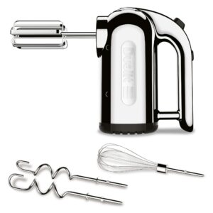 Dualit Hand Mixer Chrome - 400W - Strong Grip Handle - Attachments Included - Integral Plug Storage - 4 Speed Settings - Repairable gears - Flat Beaters, Dough Hooks, Balloon Whisk