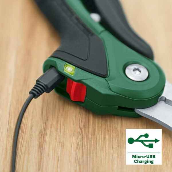 Bosch Cordless Secateurs EasyPrune (Integrated 3.6 Volt Battery; 450 Cuts per Battery Charge; Rechargeable with Micro-USB Cable; in Carton Packaging)