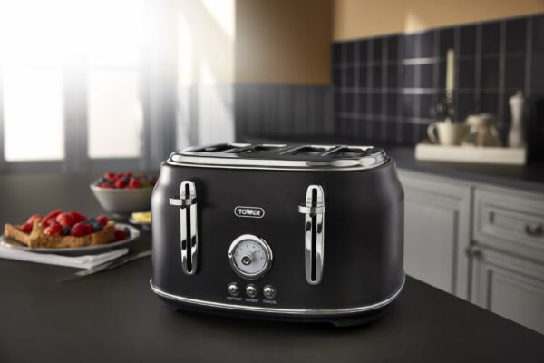 Tower Renaissance Kitchen Set, 1.7L Quiet Boil Kettle & 4 Slice Toaster, Black, T10063BLK, T20065BLK