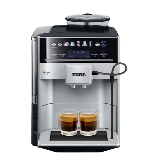 SIEMENS EQ6 plus S300, Fully Automatic Bean to Cup Espresso Coffee Machine with Cappuccinatore milk system, 10 coffee beverages, 2 user profiles - TE653M11GB, Titanium