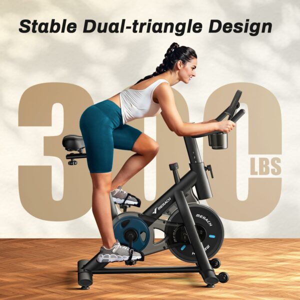 MERACH Exercise Bike with LCD Display, Stationary Bike with Exclusive App for Customized Exercise Plans, Quiet Indoor Cycling Bike Exercise Equipment for Home Gym Use, 300lbs Weight Capacity