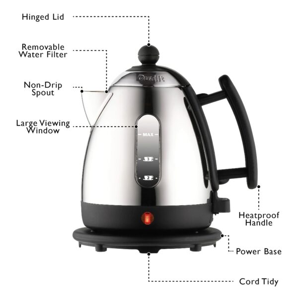 Dualit Lite Kettle - 1L 2kW Jug Kettle - Polished with Black Trim, High Gloss Finish - Fast Boiling Kettle by Dualit - 72200, Silver/Black