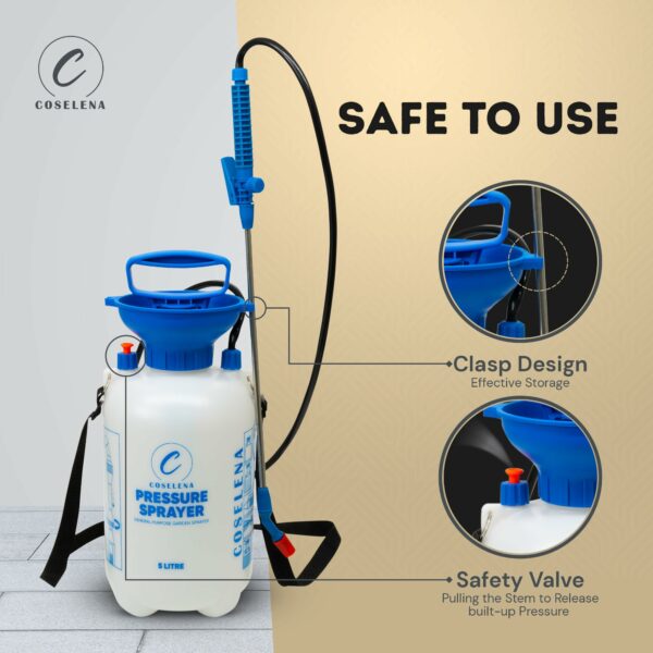 Coselena 5L Garden Sprayer - Portable High Pressure Sprayer with Carry Strap & Adjustable Spray - Durable Weed Killer Pump Sprayer & Plant Spray Bottle - Ideal Sprayer for Patio Cleaning & Garden