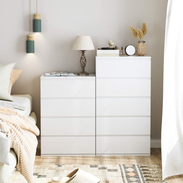 Forehill White Chest of Drawers Bedroom Storage Cabinet with 5 Drawers Tall Chest