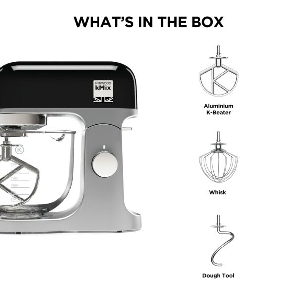Kenwood KMX754ABK Stand Mixer for Baking, Stylish Kitchen Mixer with K-beater, Dough Hook and Whisk, 5L Glass Bowl, Removable Splash Guard, 1000 W, Black