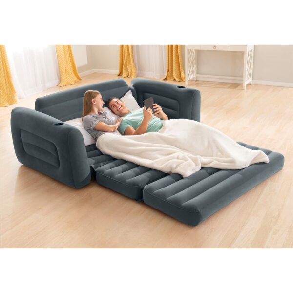 Intex Queen Size sofa bed Pull-Out Inflatable camping with 3 quick inflation and deflation valves, ‎203.2 x 231.14 x 66.04 cm, Charcoal grey